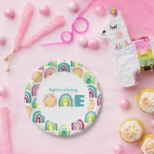 Assiettes En Carton Boho Rainbow & Suns 1er Anniversaire bleu Aquarell (Fête)