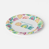 Assiettes En Carton Boho Rainbow & Suns 1er Anniversaire bleu Aquarell (Angle)