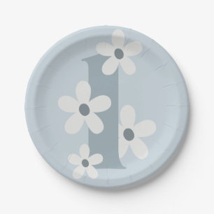Assiettes En Carton Boho Retro Daisy 1er Blue Super Anniversaire