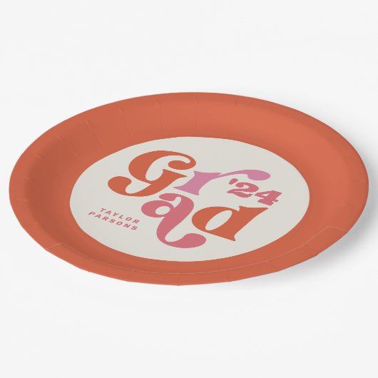 Assiettes En Carton Boho Retro Rose Et Orange Graduation (Angle)
