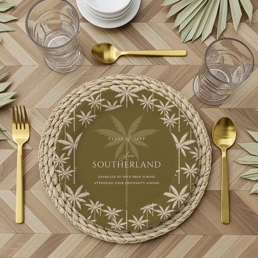 Assiettes En Carton Boho Retro Tropical Palm Tree Motif Graduation