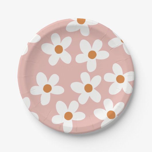 Assiettes En Carton Boho Rose Daisy Anniversaire (Devant)
