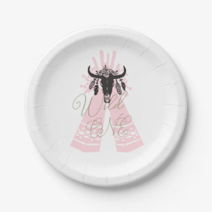 Assiettes En Carton Boho rose et noir Chic Wild ONE 1ère fête d'annive