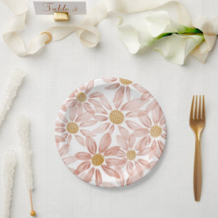 Assiettes En Carton Boho Rose Jaune Daisies Jardin