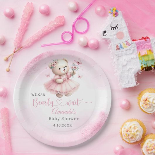 Assiettes En Carton Boho rose moderne Teddy Bear fille baby shower (Fête)