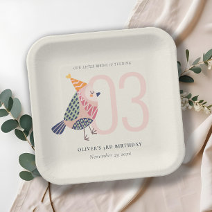 Assiettes En Carton Boho rose mou Birdie N'importe quel âge Anniversai