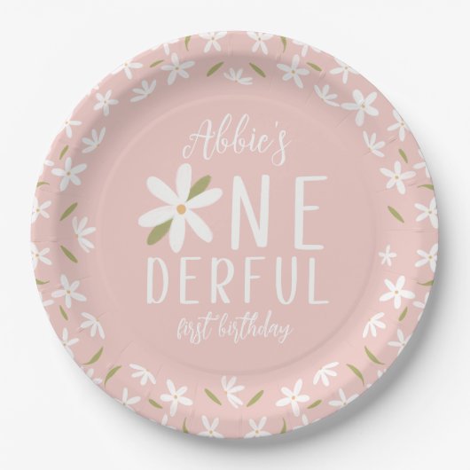 Assiettes En Carton Boho rose Onedering Plaque de premier anniversaire (Devant)