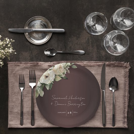 Assiettes En Carton Boho Roses et Elegant Mariage de Bourgogne