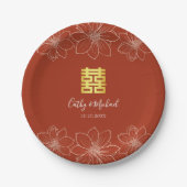 Assiettes En Carton Boho rouge moderne floral mariage chinois (Devant)