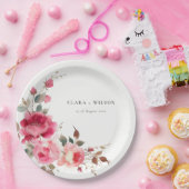 Assiettes En Carton Boho Rouge Rose Fleurs Mariage d'aquarelle (Fête)