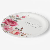 Assiettes En Carton Boho Rouge Rose Fleurs Mariage d'aquarelle (Angle)