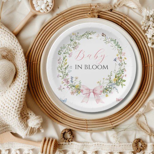 Assiettes En Carton Boho Rustic Baby en Baby shower de boue rose en fl
