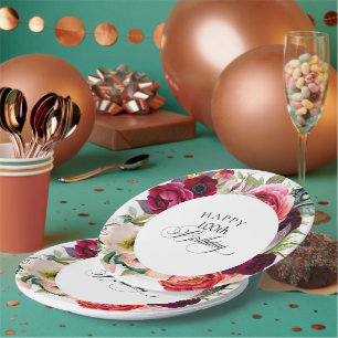 Assiettes En Carton Boho Rustic Watercolor Floral 100e fête d'annivers