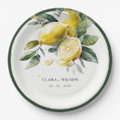 Assiettes En Carton Boho Rustique Aquarelle Jaune Citron Jaune Mariage (Devant)