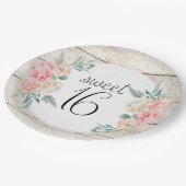 Assiettes En Carton Boho Rustique Floral Sweet 16 Anniversaire (Angle)