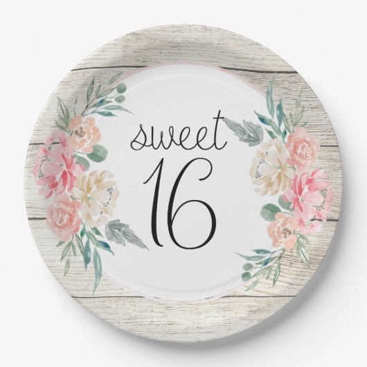 Assiettes En Carton Boho Rustique Floral Sweet 16 Anniversaire (Devant)