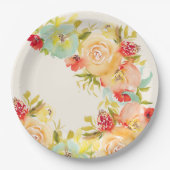 Assiettes En Carton Boho rustique jolie aquarelle fleurie douche nupti (Devant)