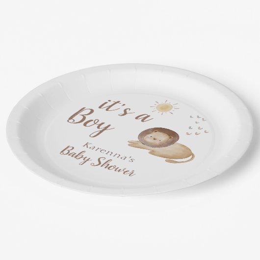 Assiettes En Carton Boho Safari Aquarelle C'est un Baby shower garçon (Angle)
