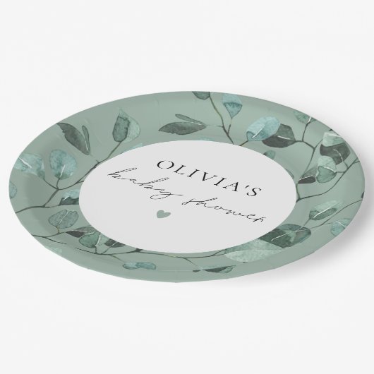 Assiettes En Carton Boho Sage Green Eucalyptus Baby shower (Angle)