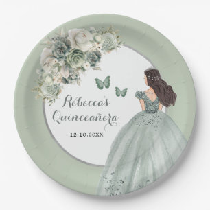 Assiettes En Carton Boho Sage Green Royal Princess Girl Sweet 16 Años