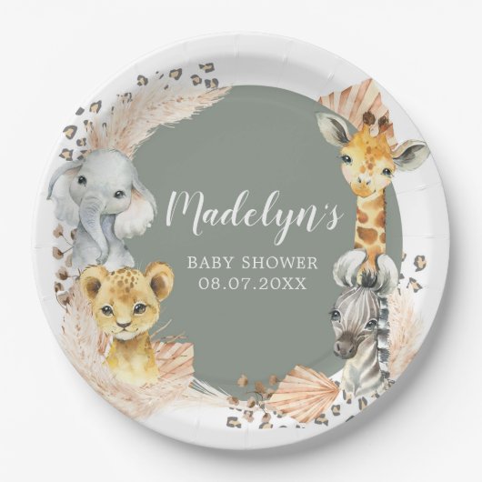Assiettes En Carton Boho Sage Green Safari Oh Boy Papier Plaque (Devant)