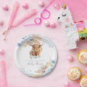 Assiettes En Carton Boho Saint Vache Bleu Pampas Baby shower Garçon en (Fête)