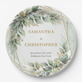 Assiettes En Carton Boho sauge eucalyptus feuille mariage parties scin (Devant)