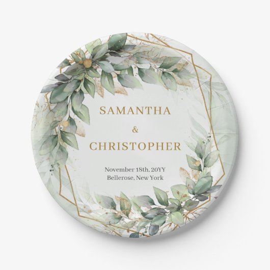 Assiettes En Carton Boho sauge eucalyptus feuille mariage parties scin (Devant)