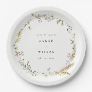 Assiettes En Carton Boho Sec Palm Pampas Grass Floral Wreath Mariage