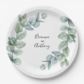 Assiettes En Carton Boho simple Aquarelle Eucalyptus Mariage de verdur (Devant)