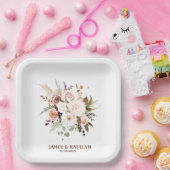 Assiettes En Carton Boho Soft Coloured Rose/White Flowers Mariage (Fête)
