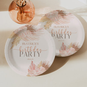 Assiettes En Carton Boho Soft Rose Floral Fleurs Anniversaire
