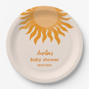 Assiettes En Carton Boho Sunshine Baby shower Jaune Soleil
