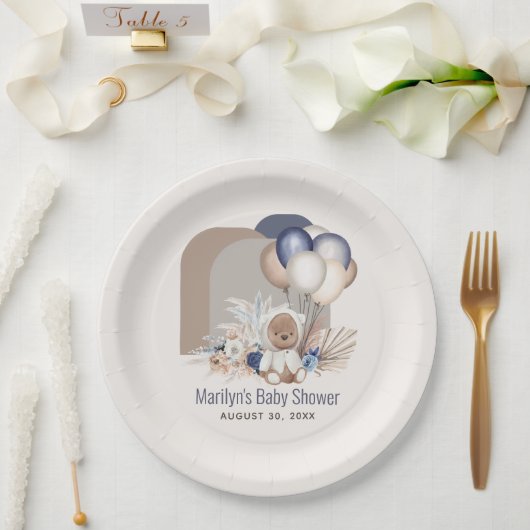 Assiettes En Carton Boho Teddy Bear & Balloons Bearly Wait Baby shower (Mariage)