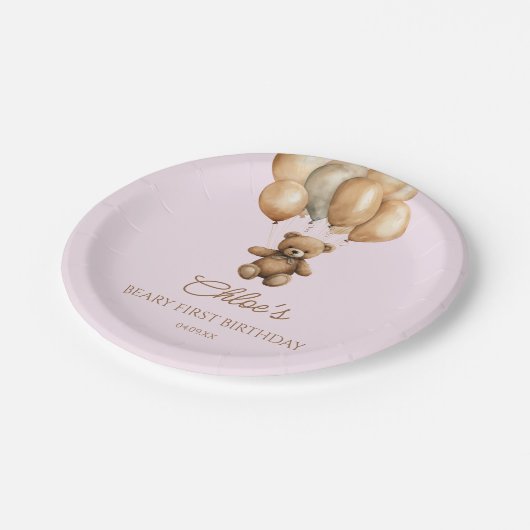 Assiettes En Carton Boho Teddy Bear Beary Première fête d'anniversaire (Angle)