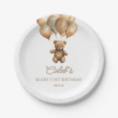 Assiettes En Carton Boho Teddy Bear Beary Première fête d'anniversaire (Devant)