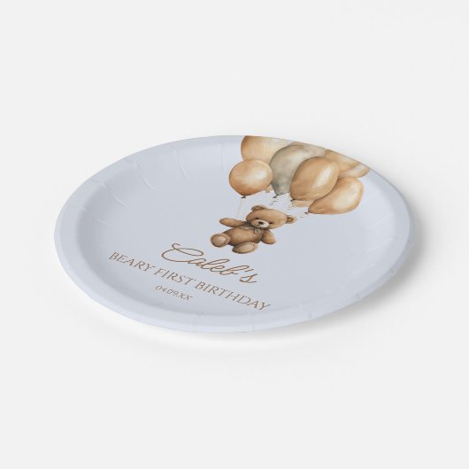 Assiettes En Carton Boho Teddy Bear Beary Première fête d'anniversaire (Angle)