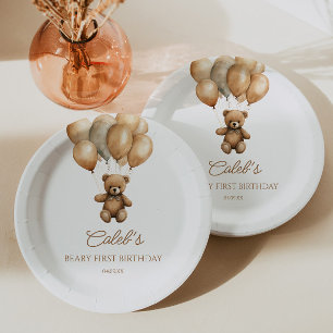 Assiettes En Carton Boho Teddy Bear Beary Première fête d'anniversaire