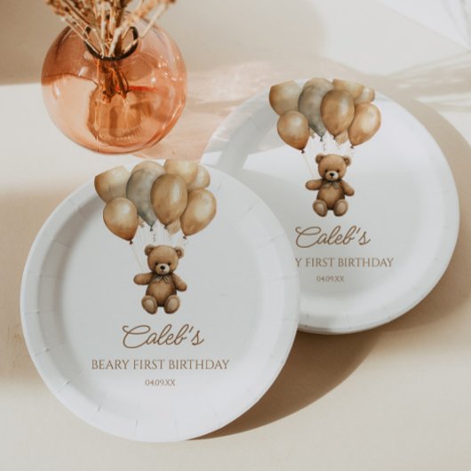 Assiettes En Carton Boho Teddy Bear Beary Première fête d'anniversaire