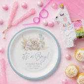 Assiettes En Carton Boho Teddy Bear Boy Blue Bearly Wait Baby shower (Fête)