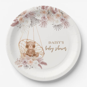 Assiettes En Carton Boho Teddy Bear Pampas Baby shower Fleur