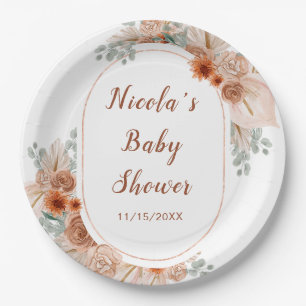 Assiettes En Carton Boho Terracotta Pampas Baby shower en herbe