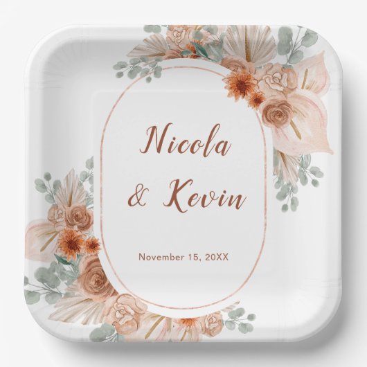 Assiettes En Carton Boho Terracotta Pampas Grass wedding (Recto)