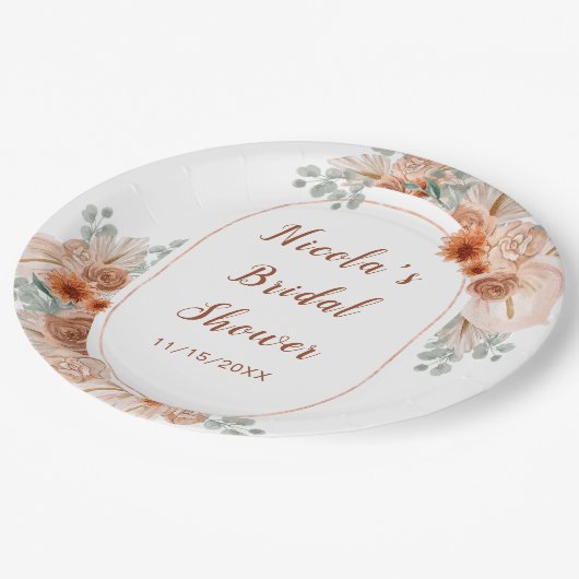 Assiettes En Carton Boho Terracotta Pampas Herbe (Angle)