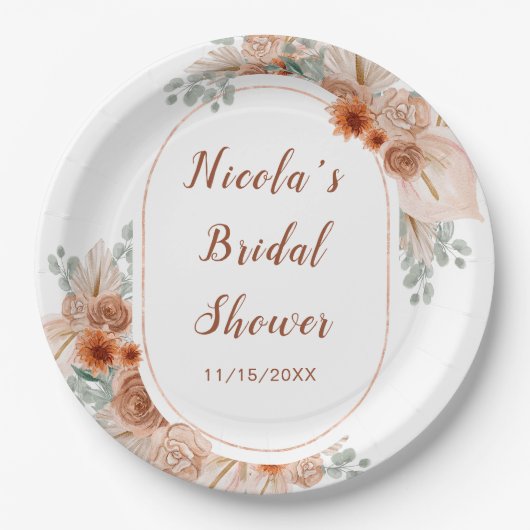 Assiettes En Carton Boho Terracotta Pampas Herbe (Devant)