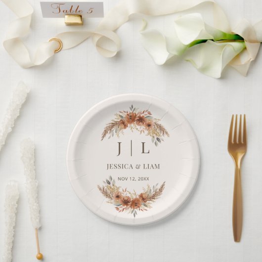 Assiettes En Carton Boho Terracotta Rust Fall Floral Mariage (Mariage)