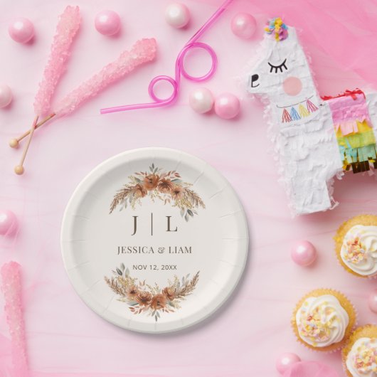 Assiettes En Carton Boho Terracotta Rust Fall Floral Mariage (Fête)