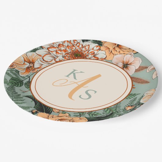 Assiettes En Carton Boho Terracotta Sage Monogramme Mariage de automne (Angle)