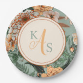 Assiettes En Carton Boho Terracotta Sage Monogramme Mariage de automne (Devant)