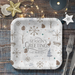 Assiettes En Carton Boho Twigs & Pinecone Christmas ID986